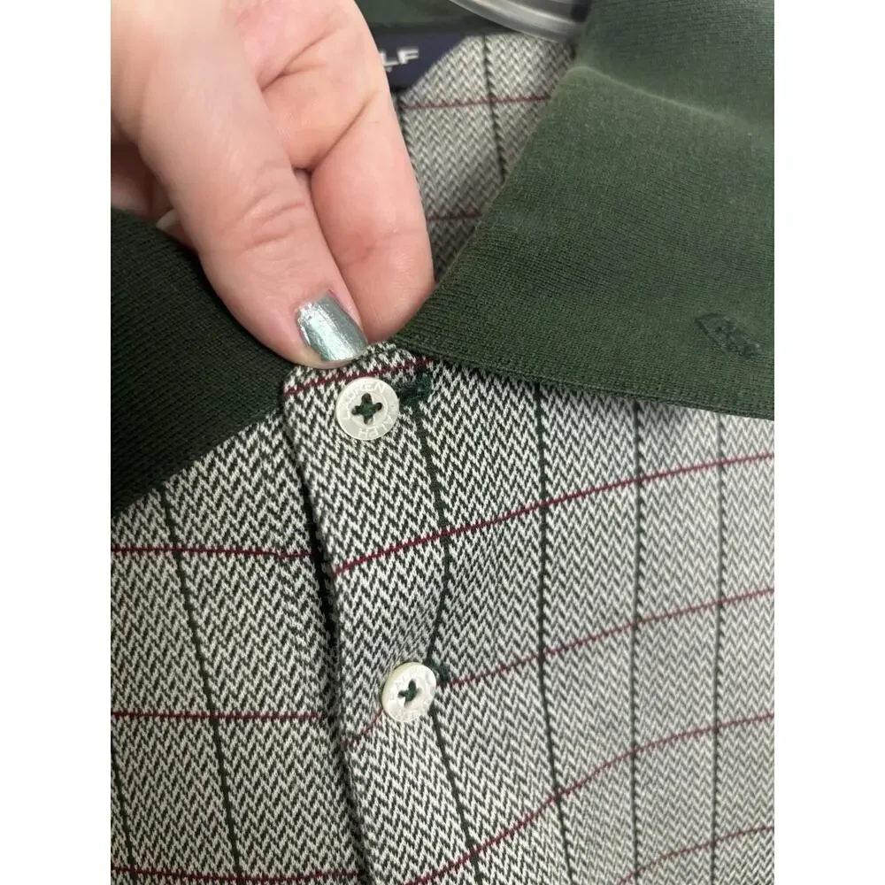 Y2K Polo Golf Ralph Lauren Green Plaid Long Sleeve Polo XXL Cotton Preppy Vtg